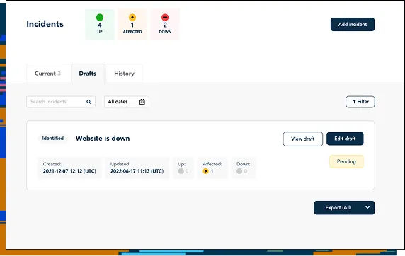 Draft Mode for Incident Communication screenshot